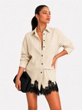Stripe Lace Coord Set — Beige
