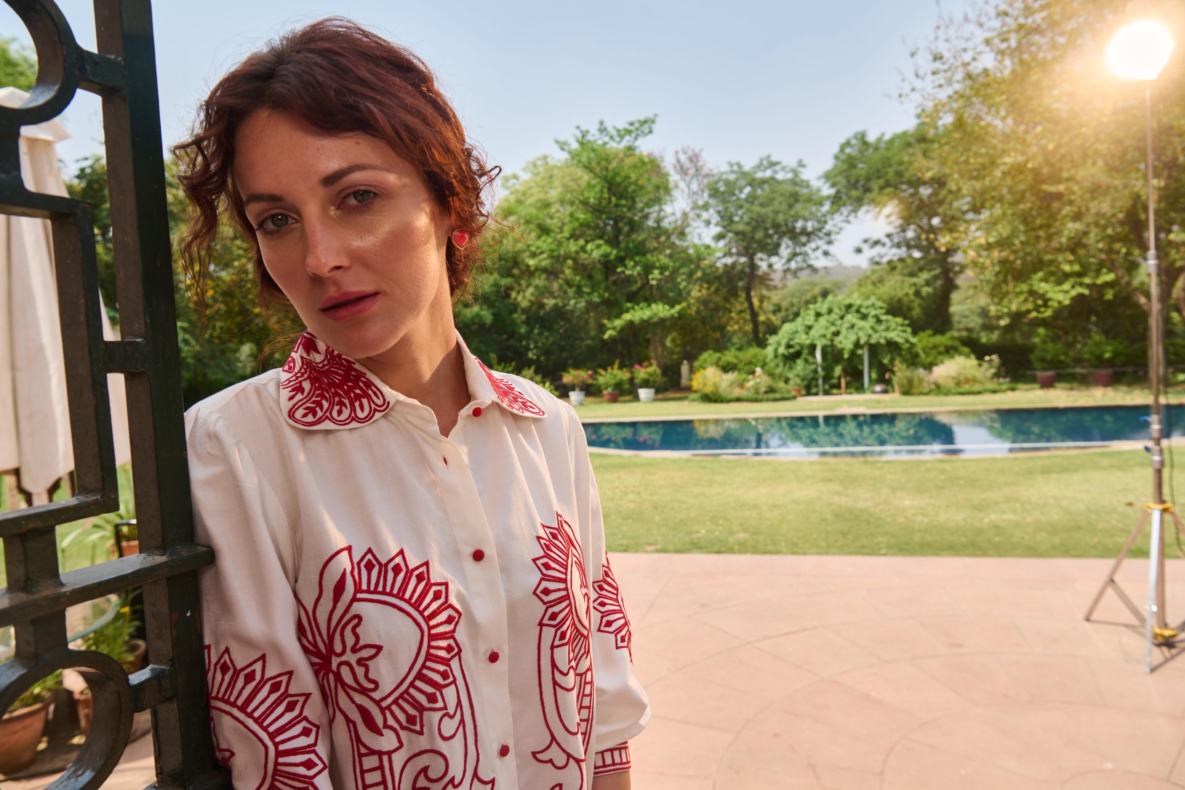 Red And White Embroidered Top
