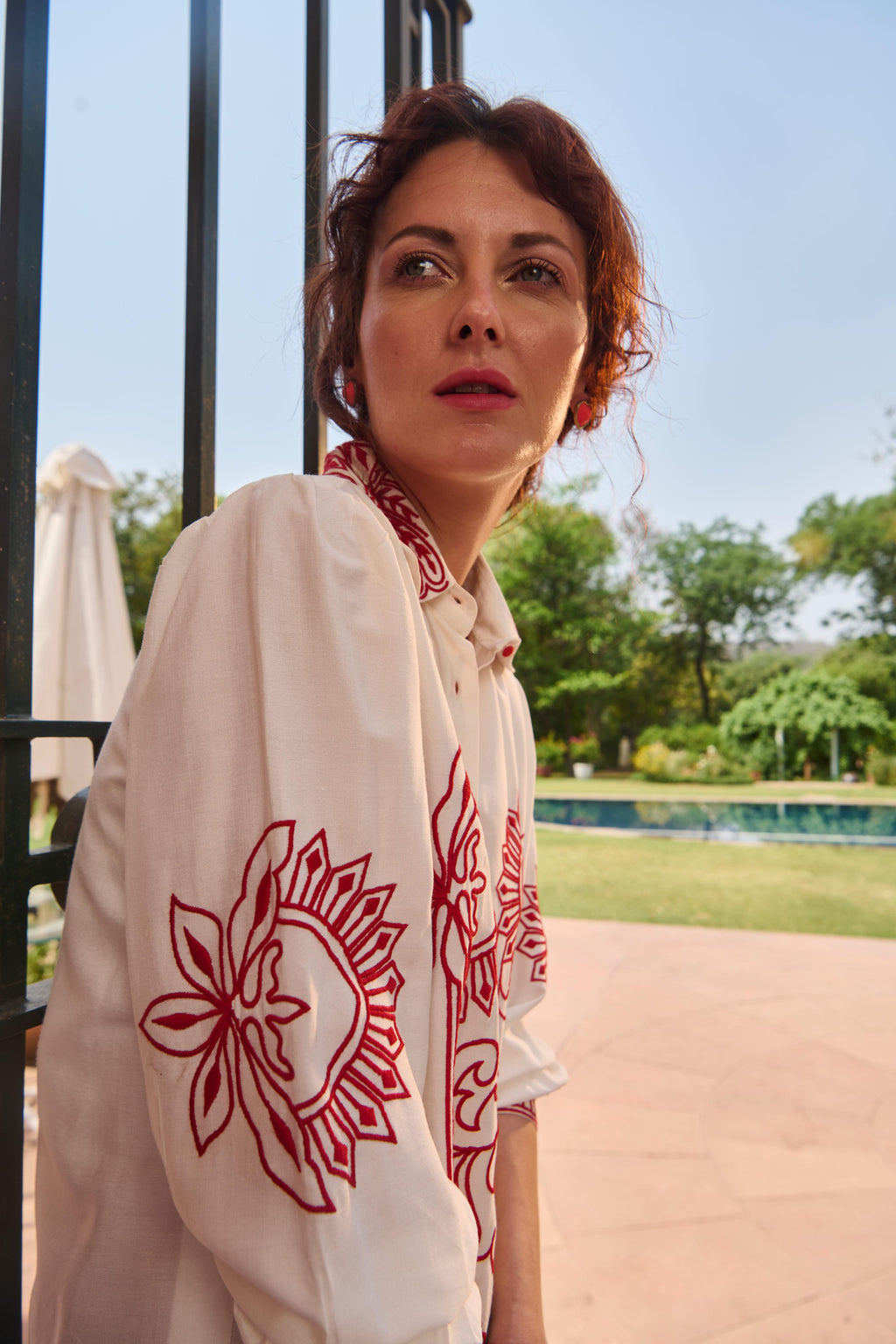 Red And White Embroidered Top