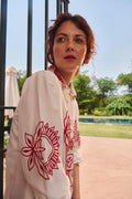 Red And White Embroidered Top