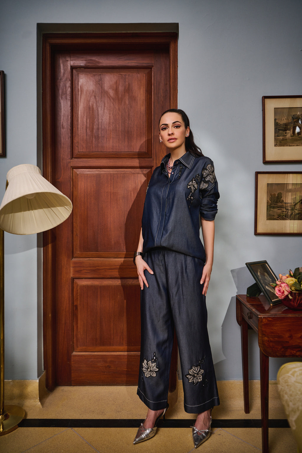 Yala Denim Embroidered Coord Set