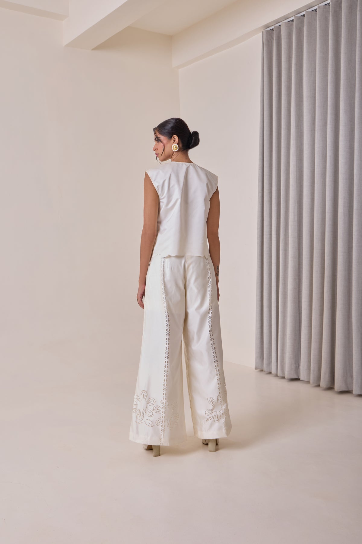 Pearl Cut-Work Vest view 2 — Needle ten, The Curated Collective