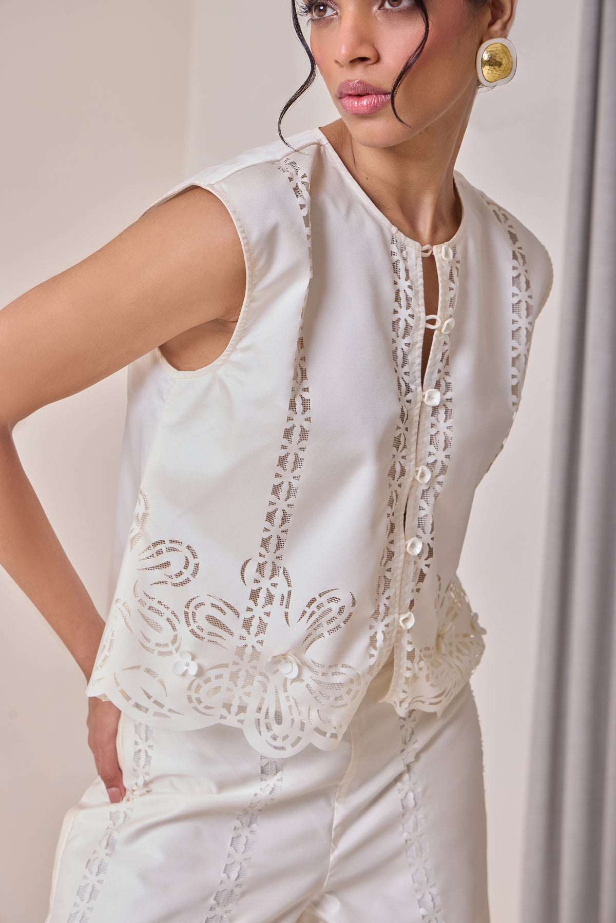 Pearl Cut-Work Vest — Needle ten, The Curated Collective