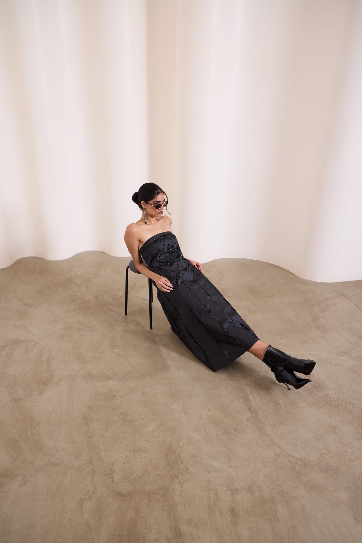 Noir Art-Cut Tube Dress view 2 — Needle ten, The Curated Collective