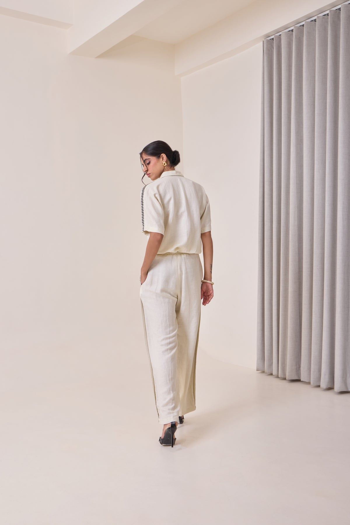 Linen Thread-Work Shirt — Needle ten, The Curated Collective