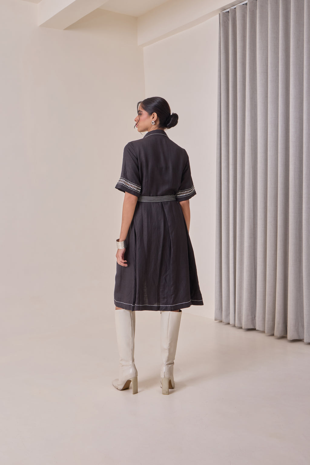 Black Thread-Work Midi Dress