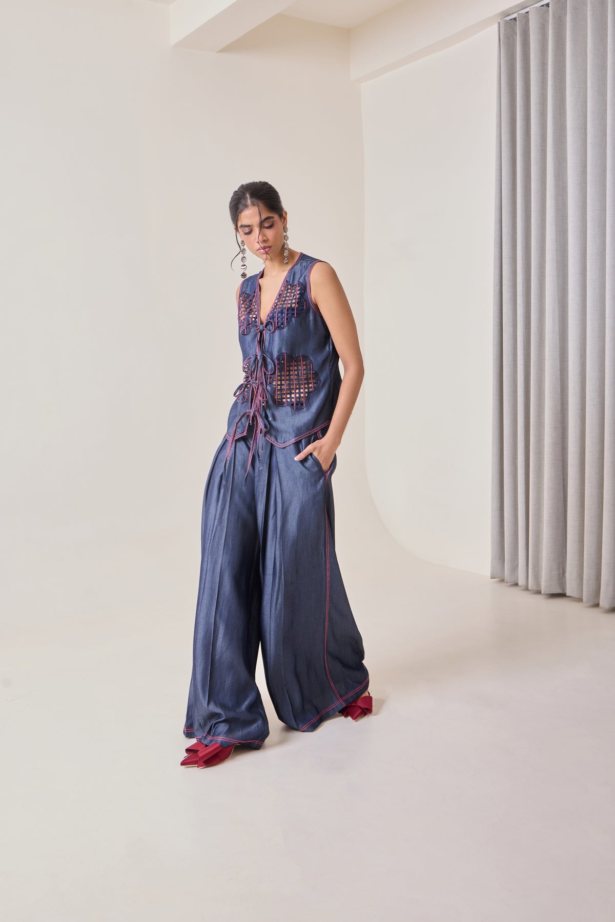 Denim Flared Pants view 2 — Needle ten, The Curated Collective