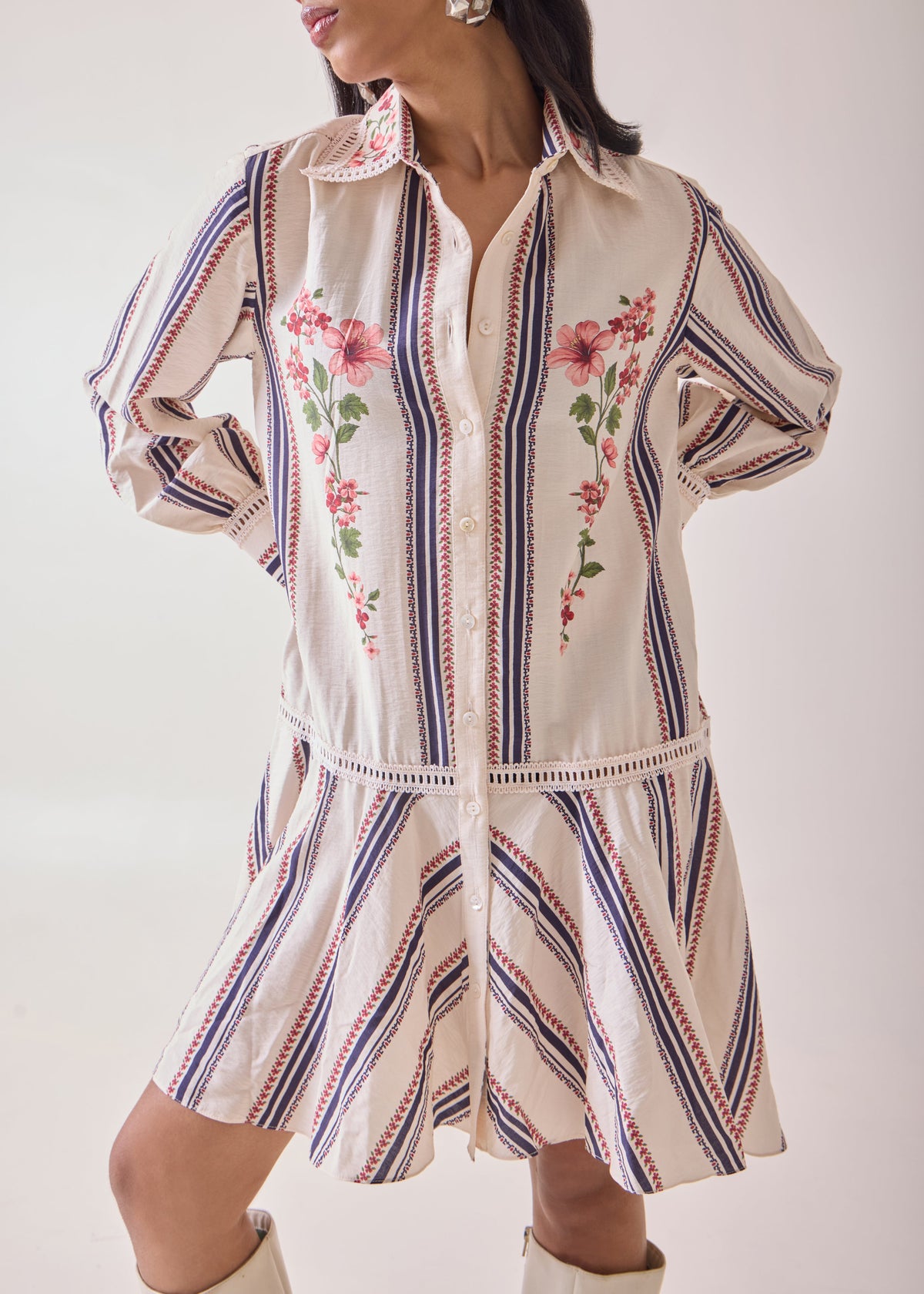Creme Petal Shirt Dress — Needle ten, The Curated Collective