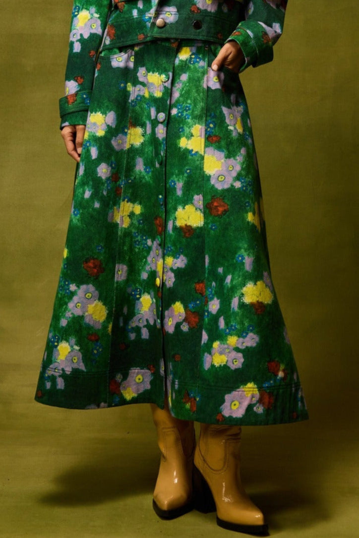 Emerald Bloom Flared Skirt — Pocketful of Cherrie, The Curated Collective