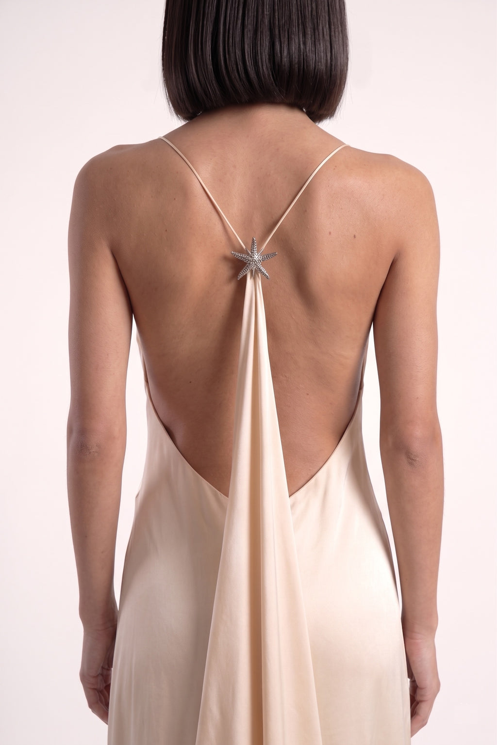 Cowl Backless Drape Gown - PU27:RW02 back closeup 