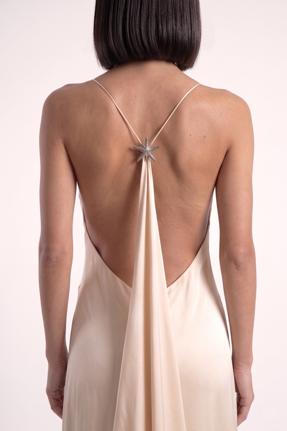 Cowl Backless Drape Gown - PU27:RW02 back closeup 