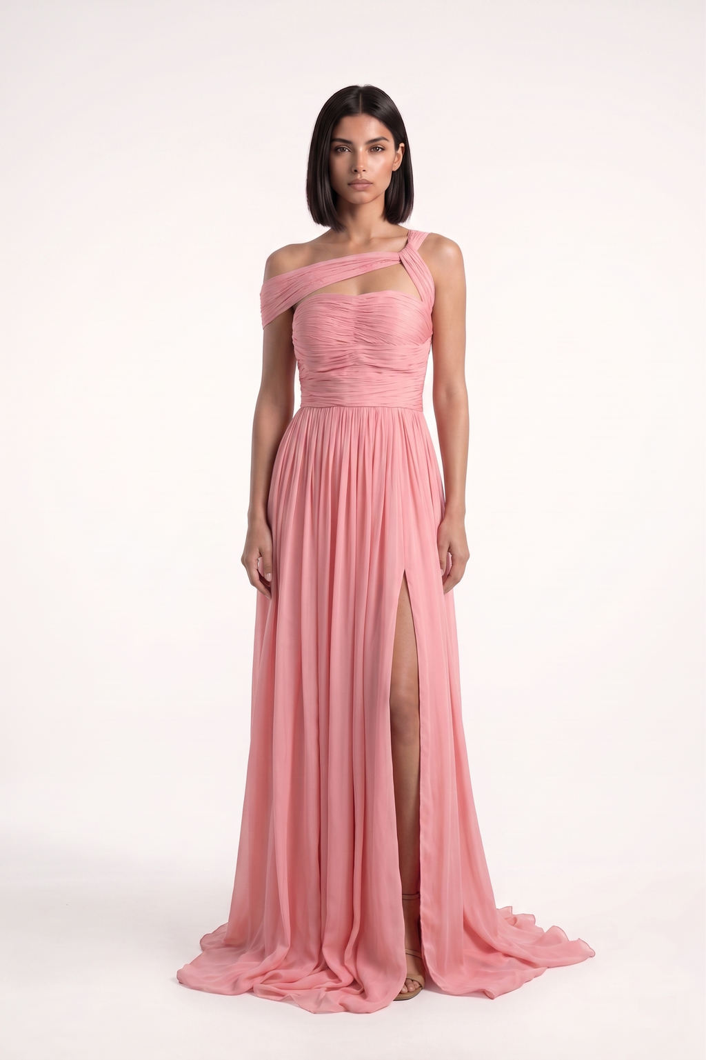 Off Shoulder Draped Pink Gown - PU27:RW10 1