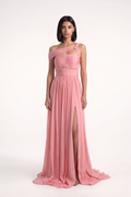 Off Shoulder Draped Pink Gown - PU27:RW10 1