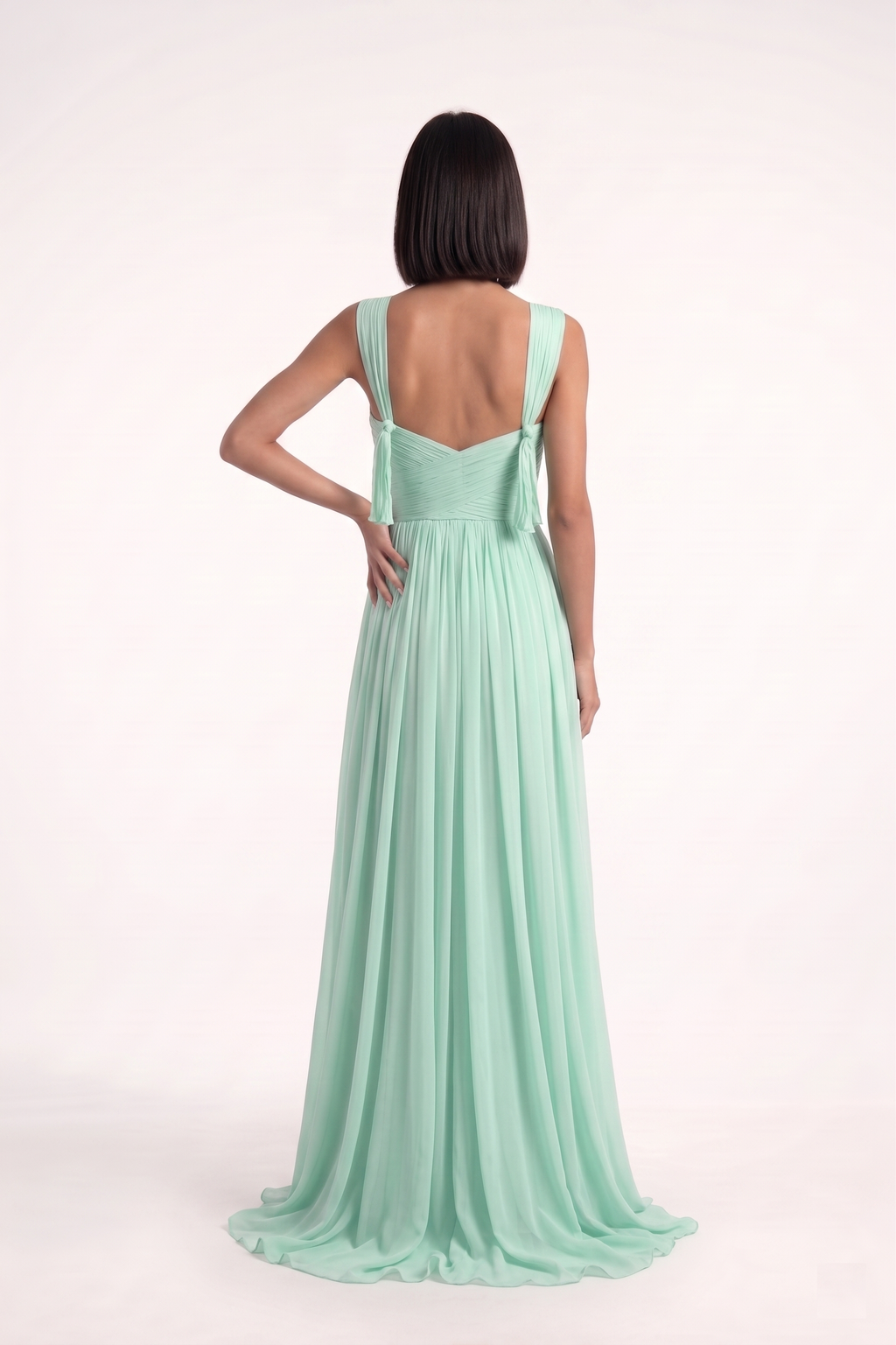 Mint Green Pleated Gown - PU27:RW14 back full 