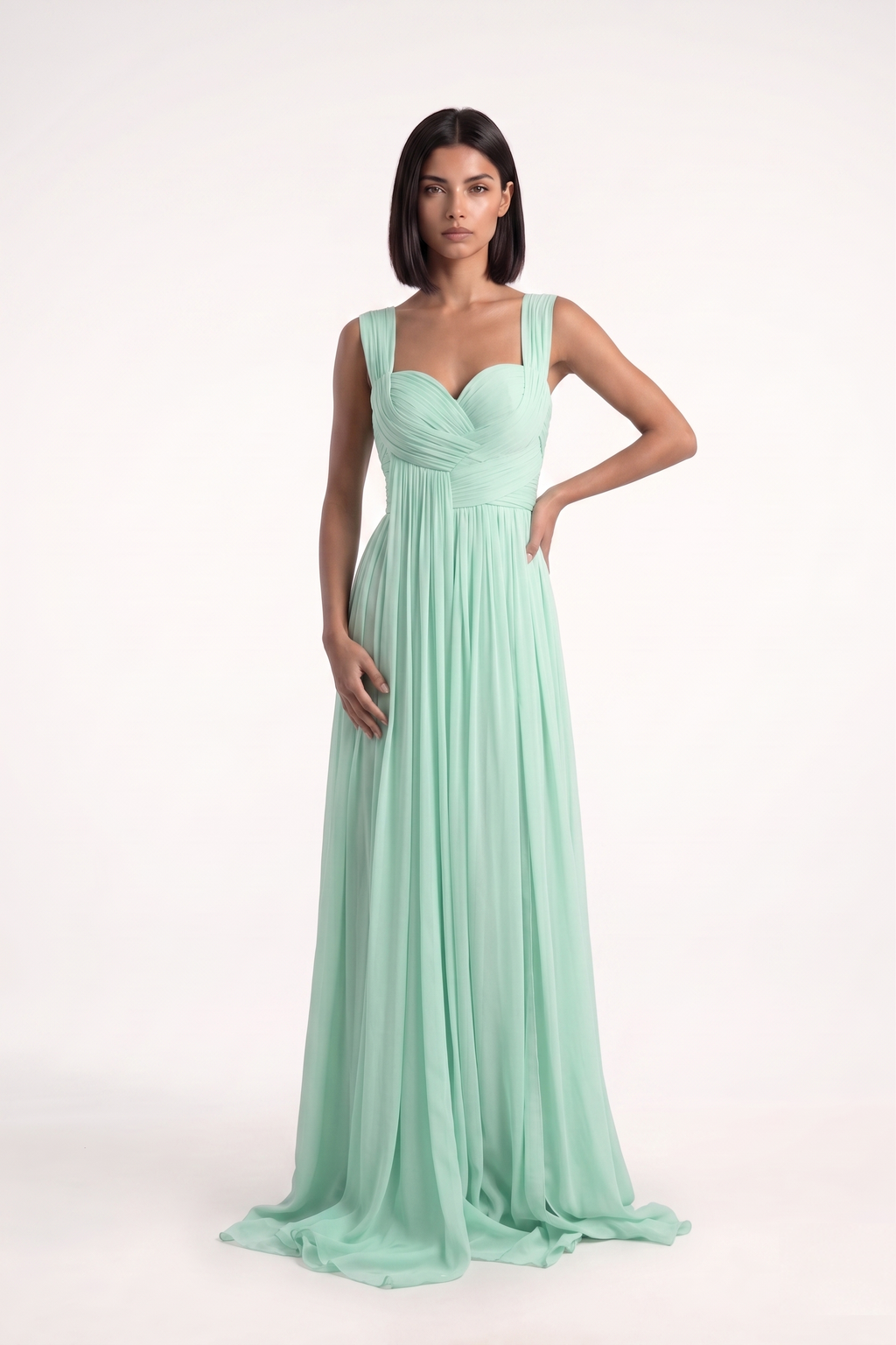 Mint Green Pleated Gown - PU27:RW14 front 