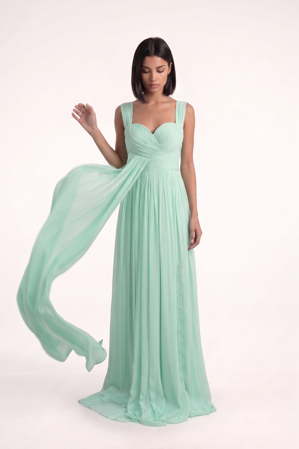 Mint Green Pleated Gown - PU27:RW14 moving 