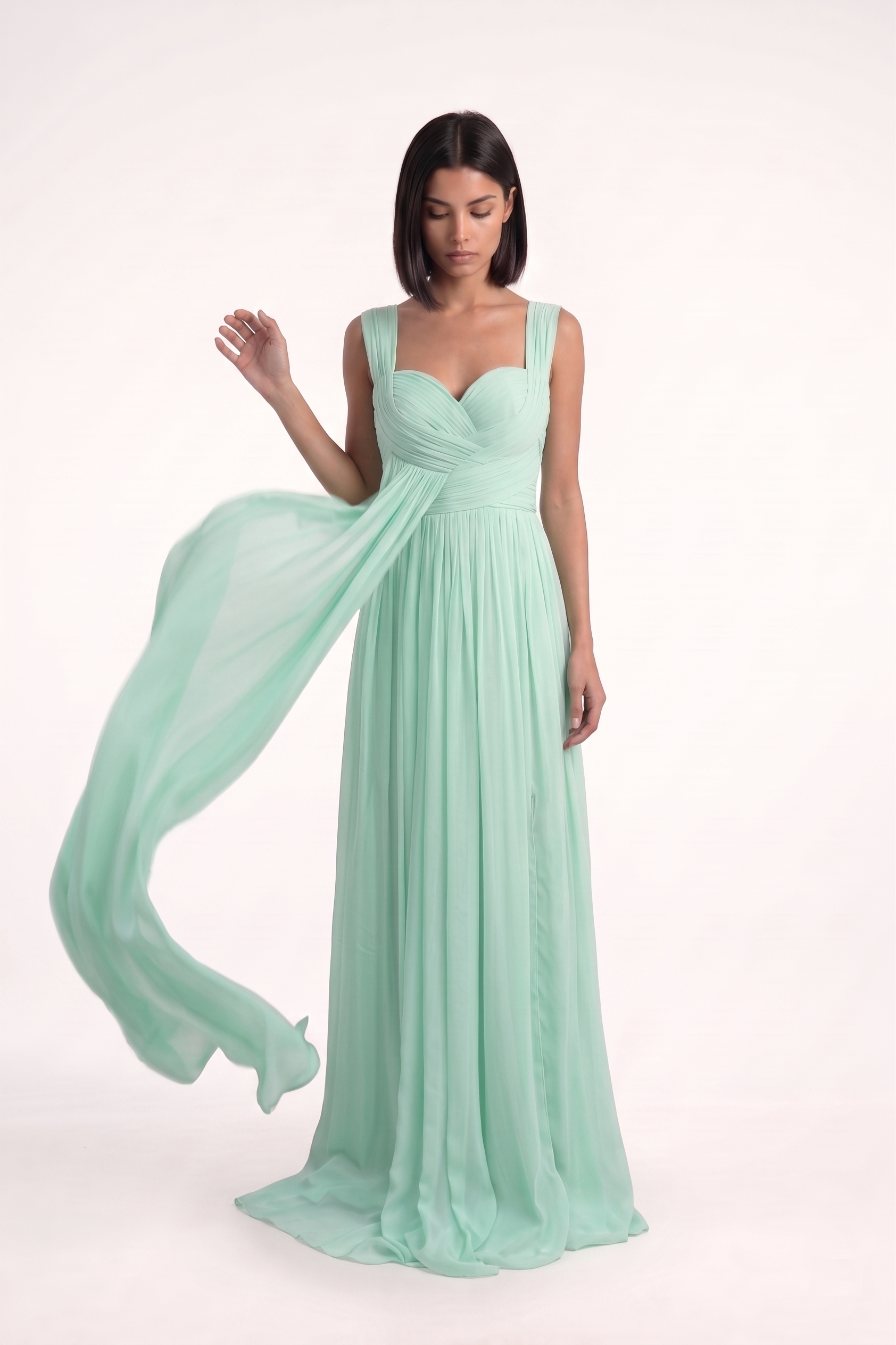 Mint Green Pleated Gown - PU27:RW14 moving 