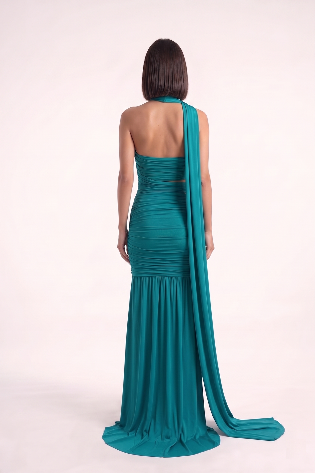Teal Draped Lycra Gown - PU27:RW18 turqoise
