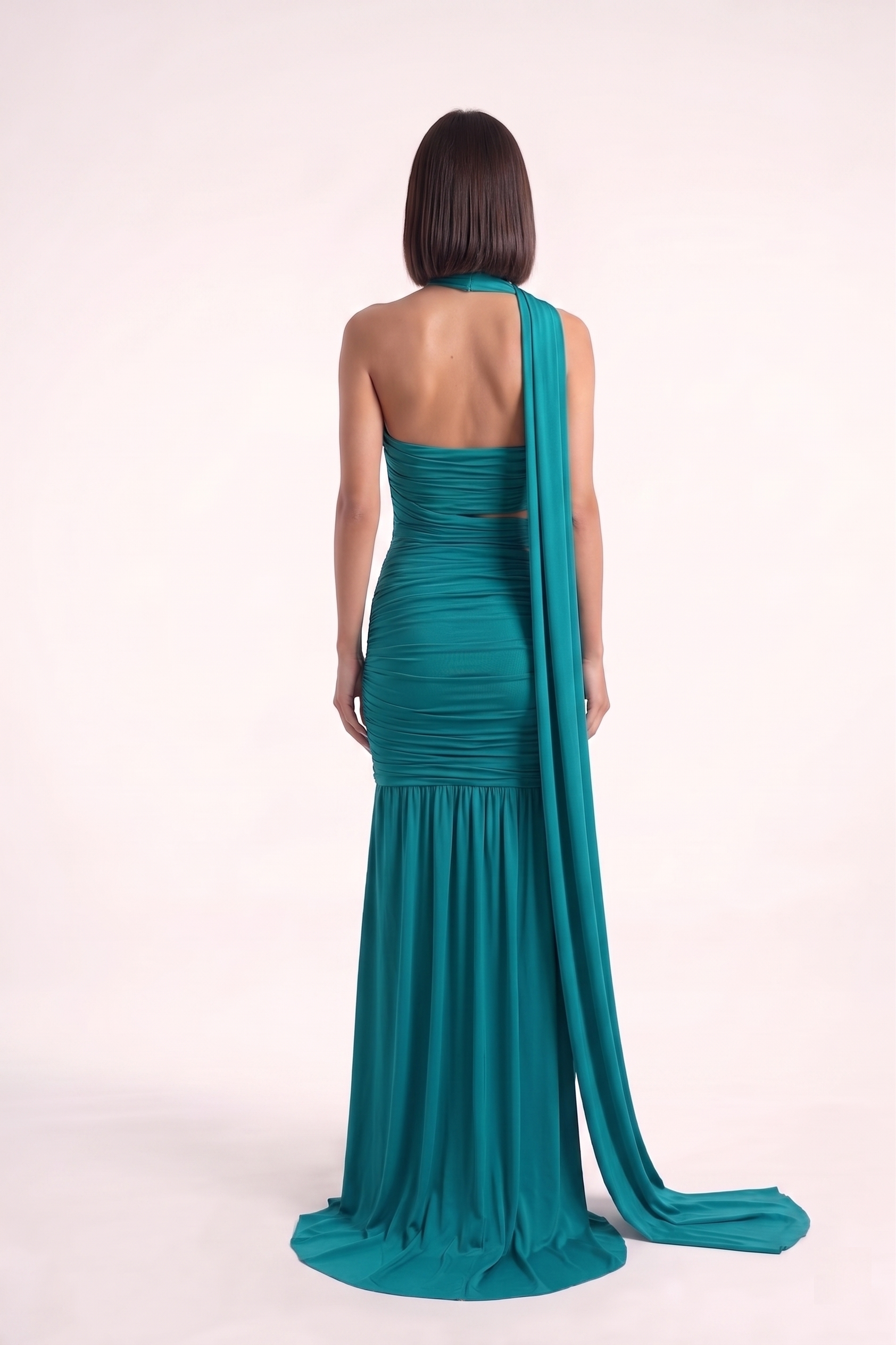 Teal Draped Lycra Gown - PU27:RW18 turqoise