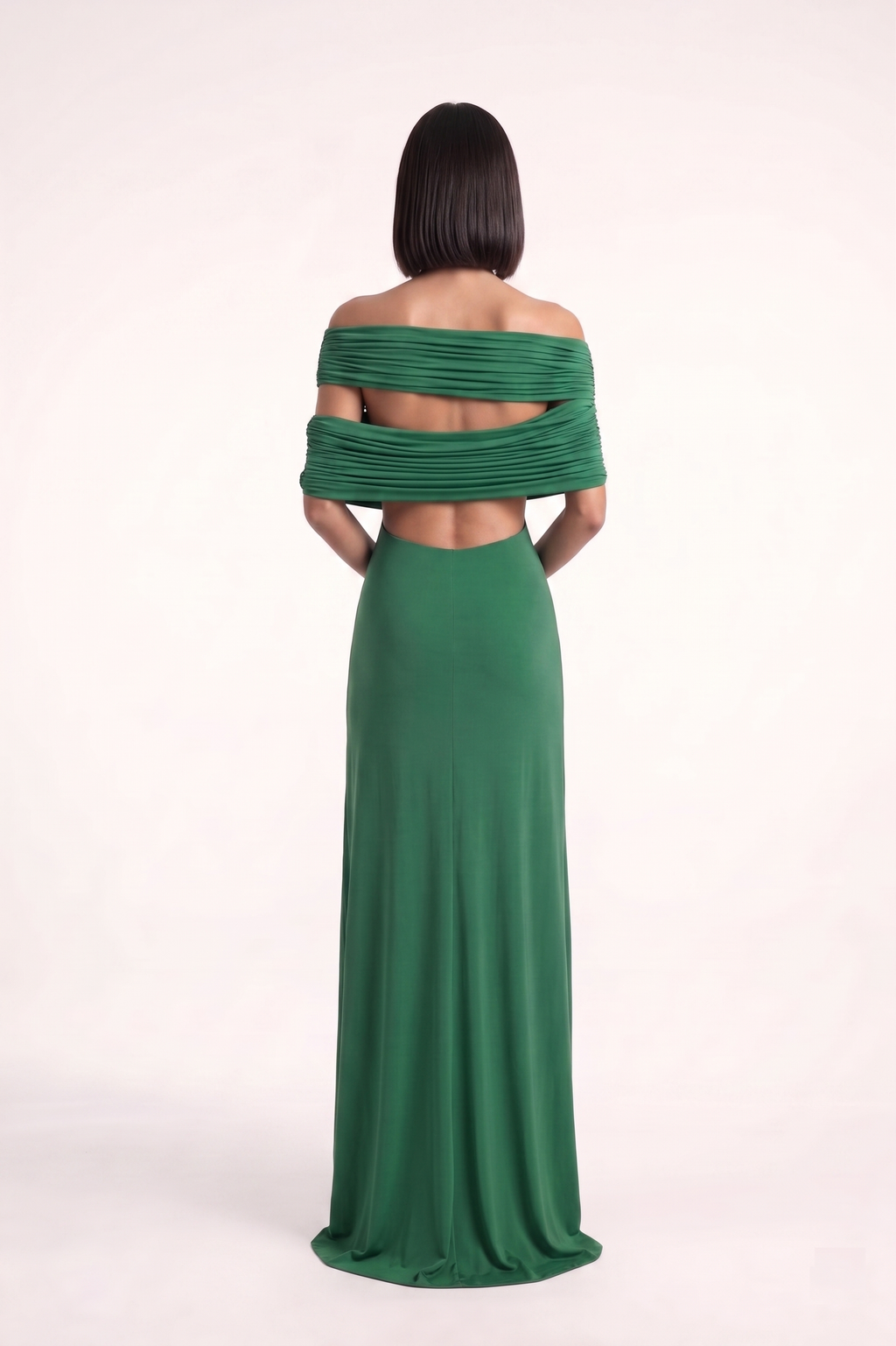 Forest Green Off Shoulder Lycra Gown - PU27:RW23 back 
