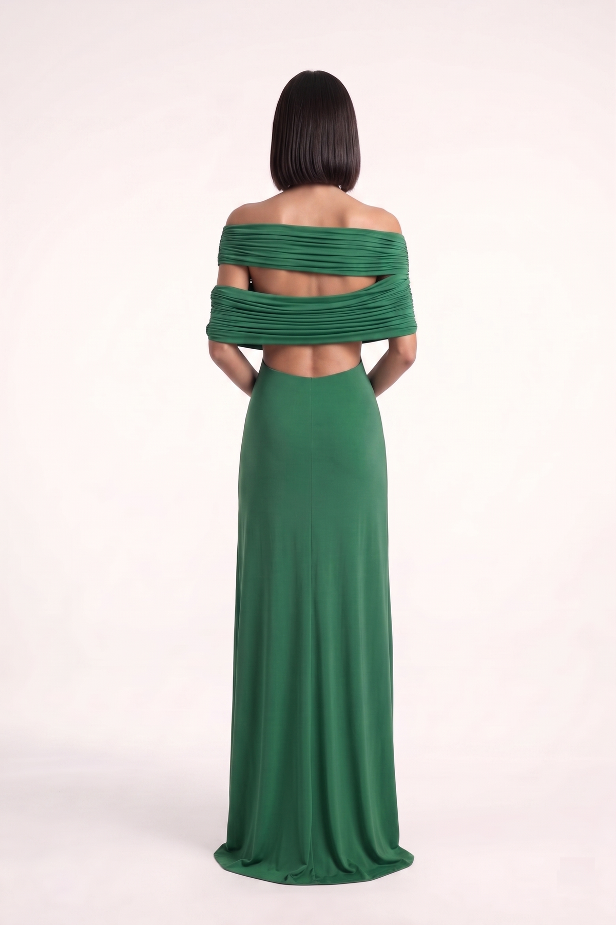 Forest Green Off Shoulder Lycra Gown - PU27:RW23 back 