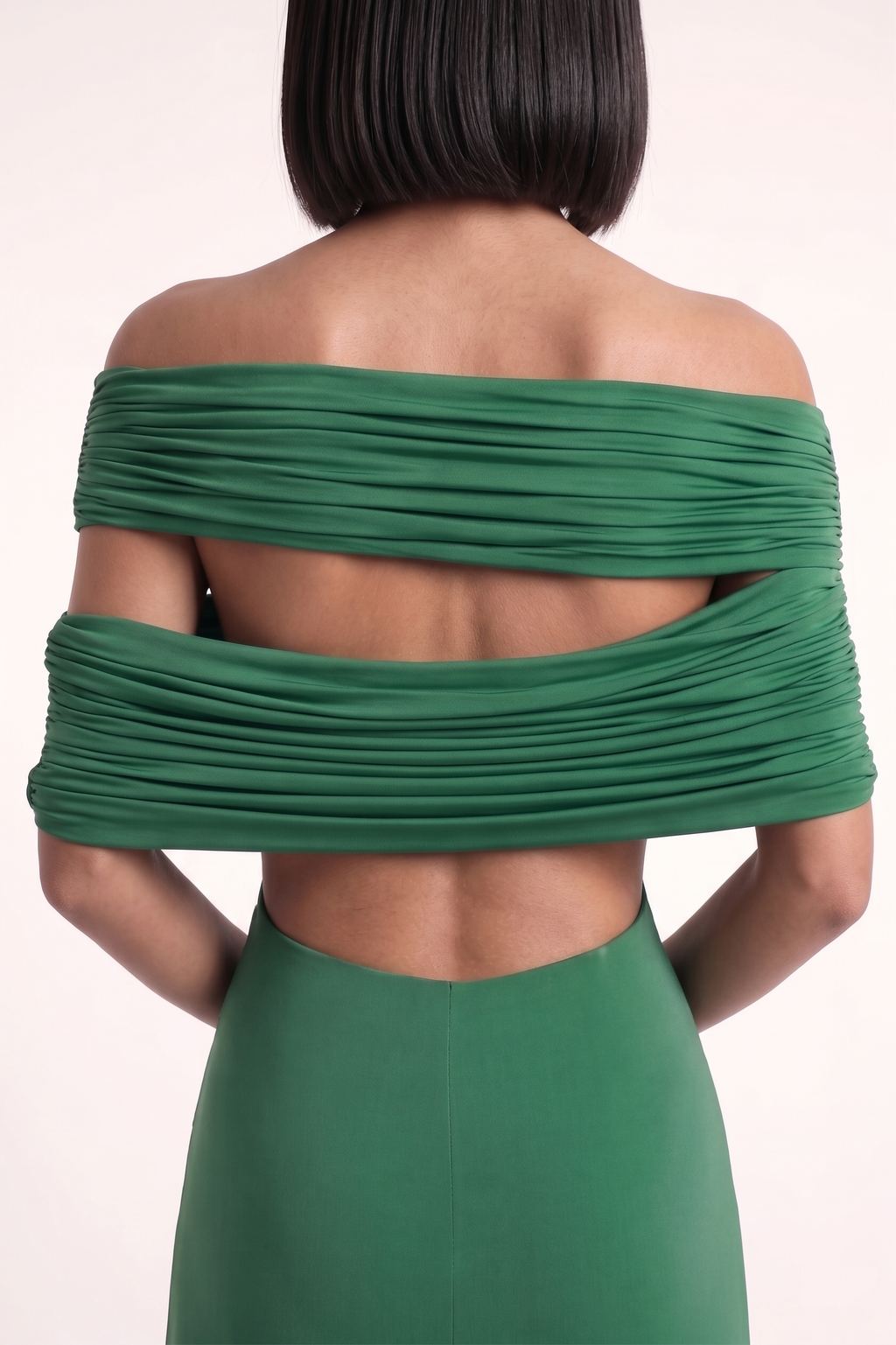 Forest Green Off Shoulder Lycra Gown - PU27:RW23 back