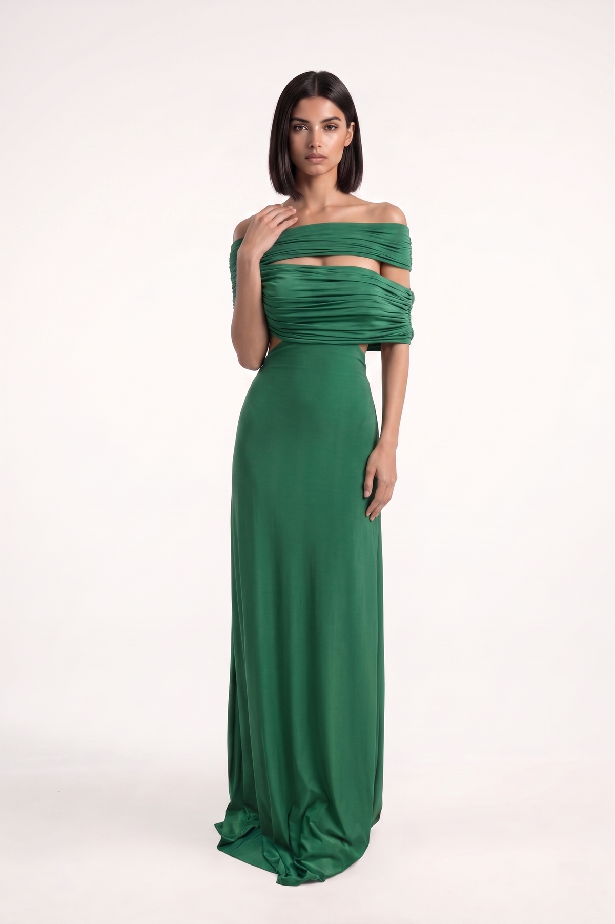 Forest Green Off Shoulder Lycra Gown - PU27:RW23 front