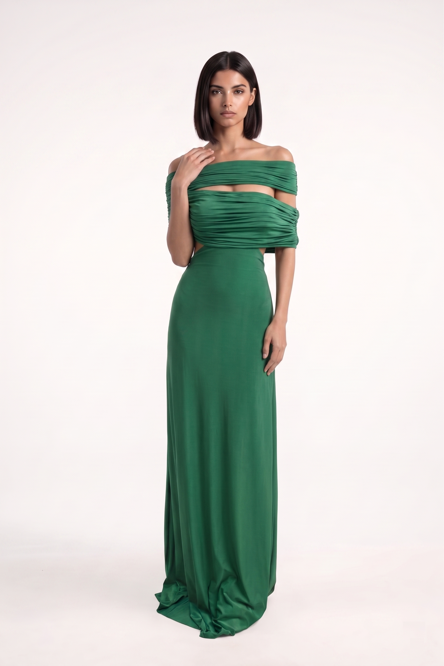 Forest Green Off Shoulder Lycra Gown - PU27:RW23 front