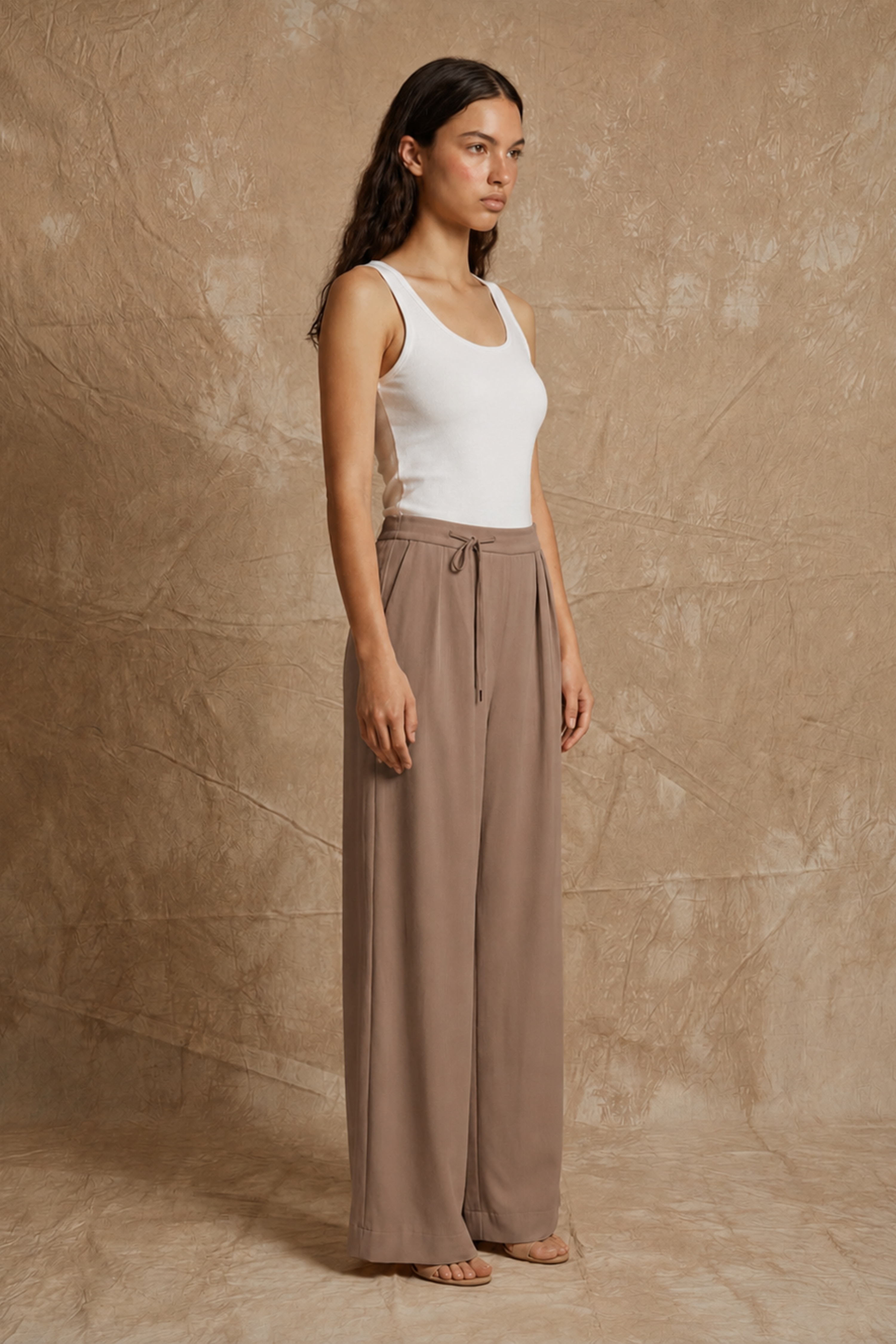 Wide-Leg Trouser — Sand