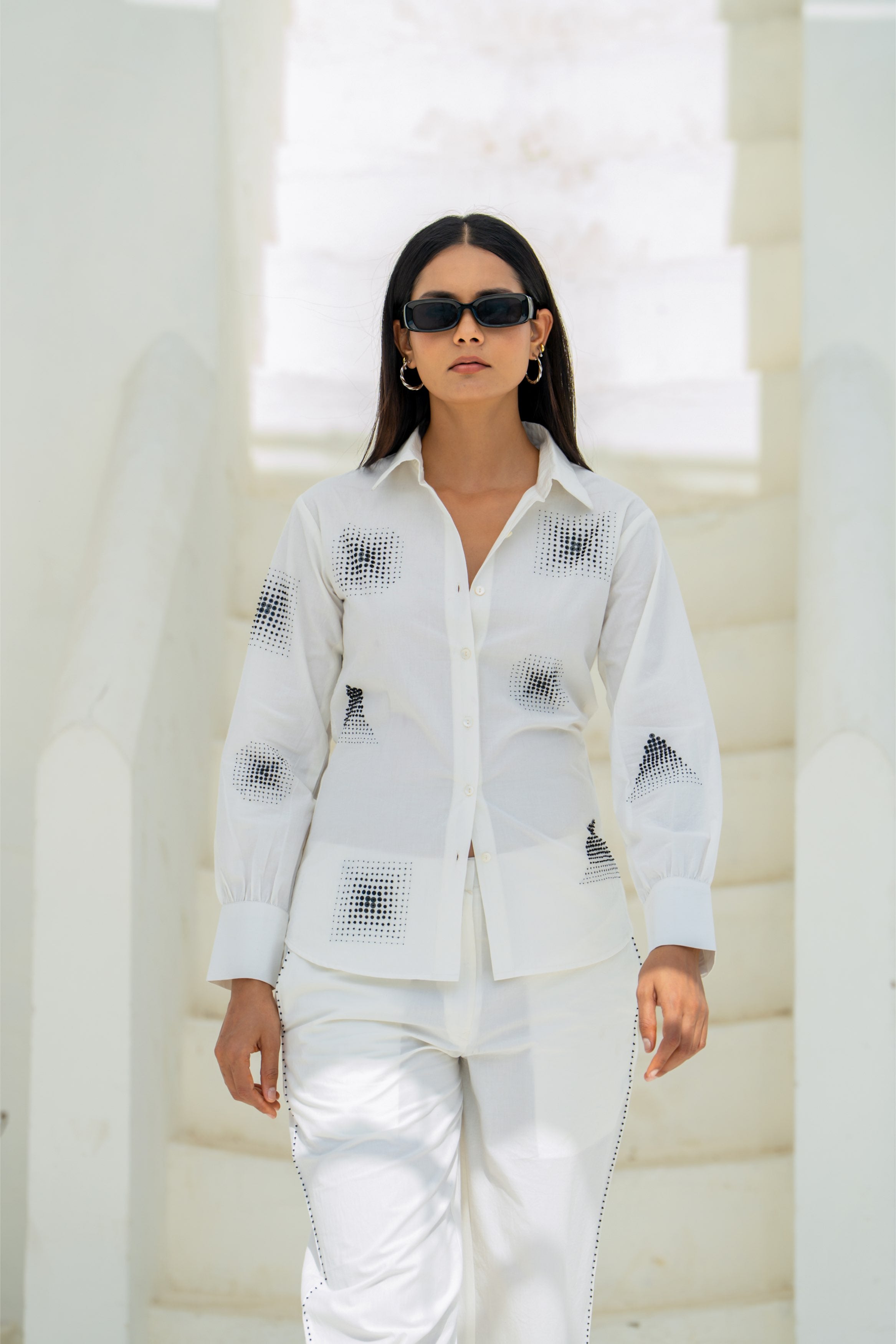 White Geometric Gradation Co-ord Set