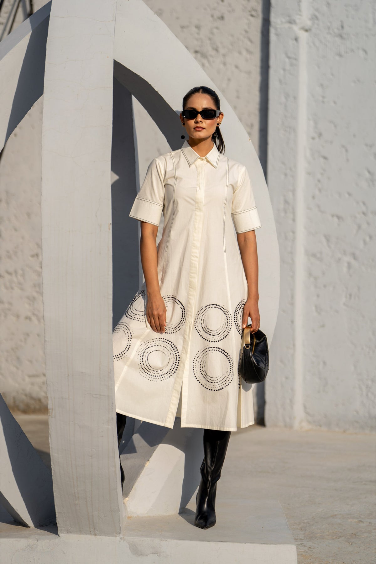 Ecru Orbit Panel Shirt Dress — Shop 963 Label, The Curated Collective