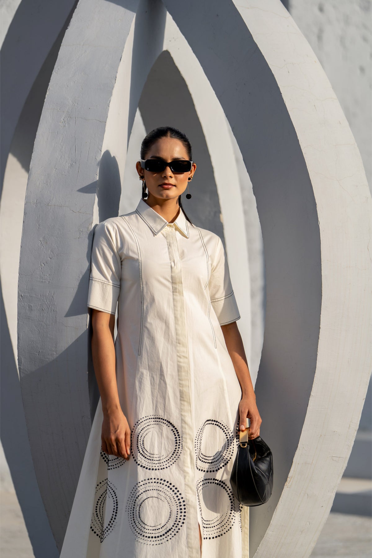 Ecru Orbit Panel Shirt Dress view 2 — Shop 963 Label, The Curated Collective