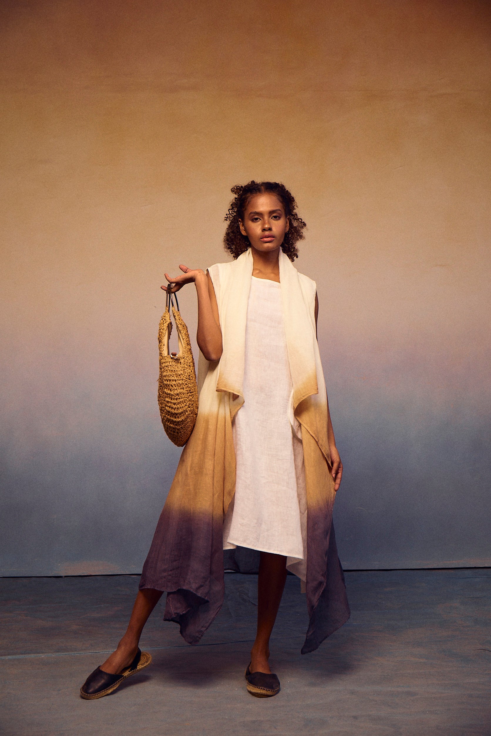 OMBRE KIMONO - IVORY + PONDI KHAKI + CHARCOAL