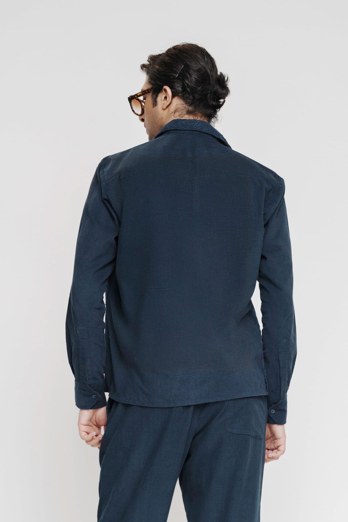 Midnight Blue Corduroy Shirt view 2 — annstudios.in, The Curated Collective
