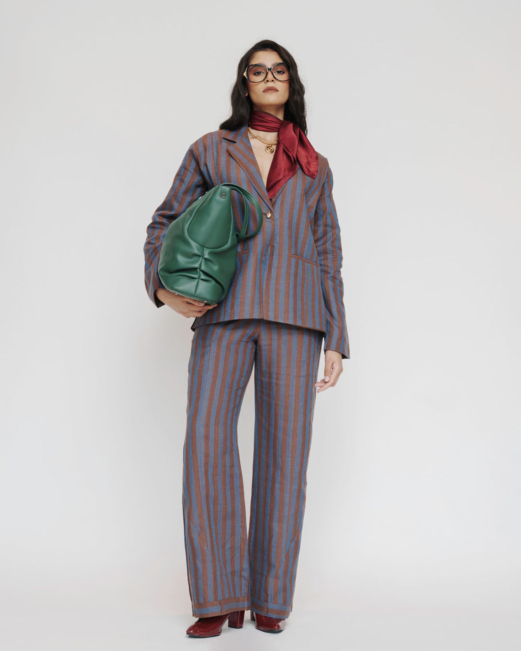 Stripe linen blazer set