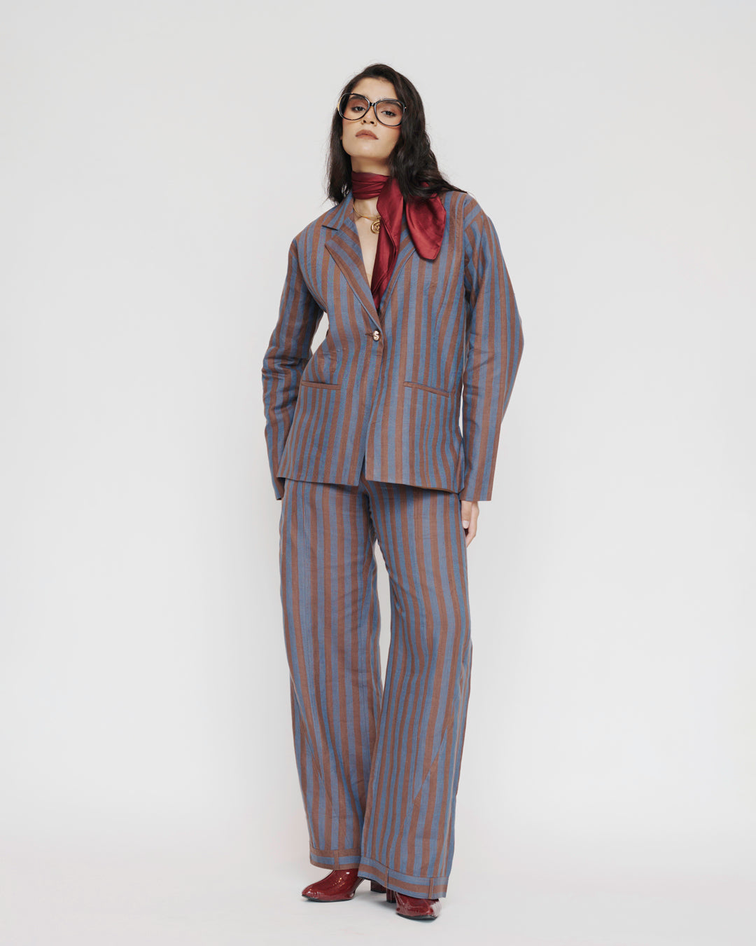 Stripe linen blazer set