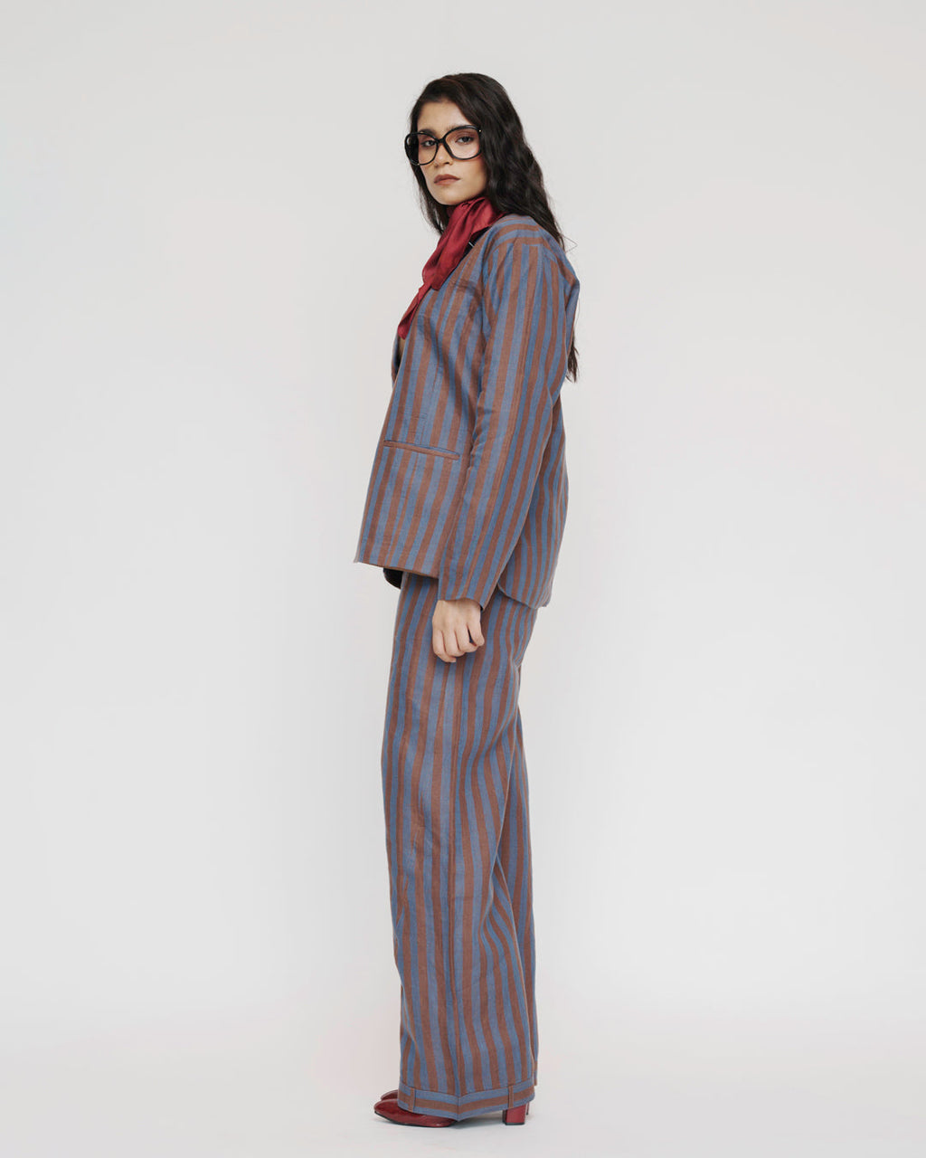 Stripe linen blazer set