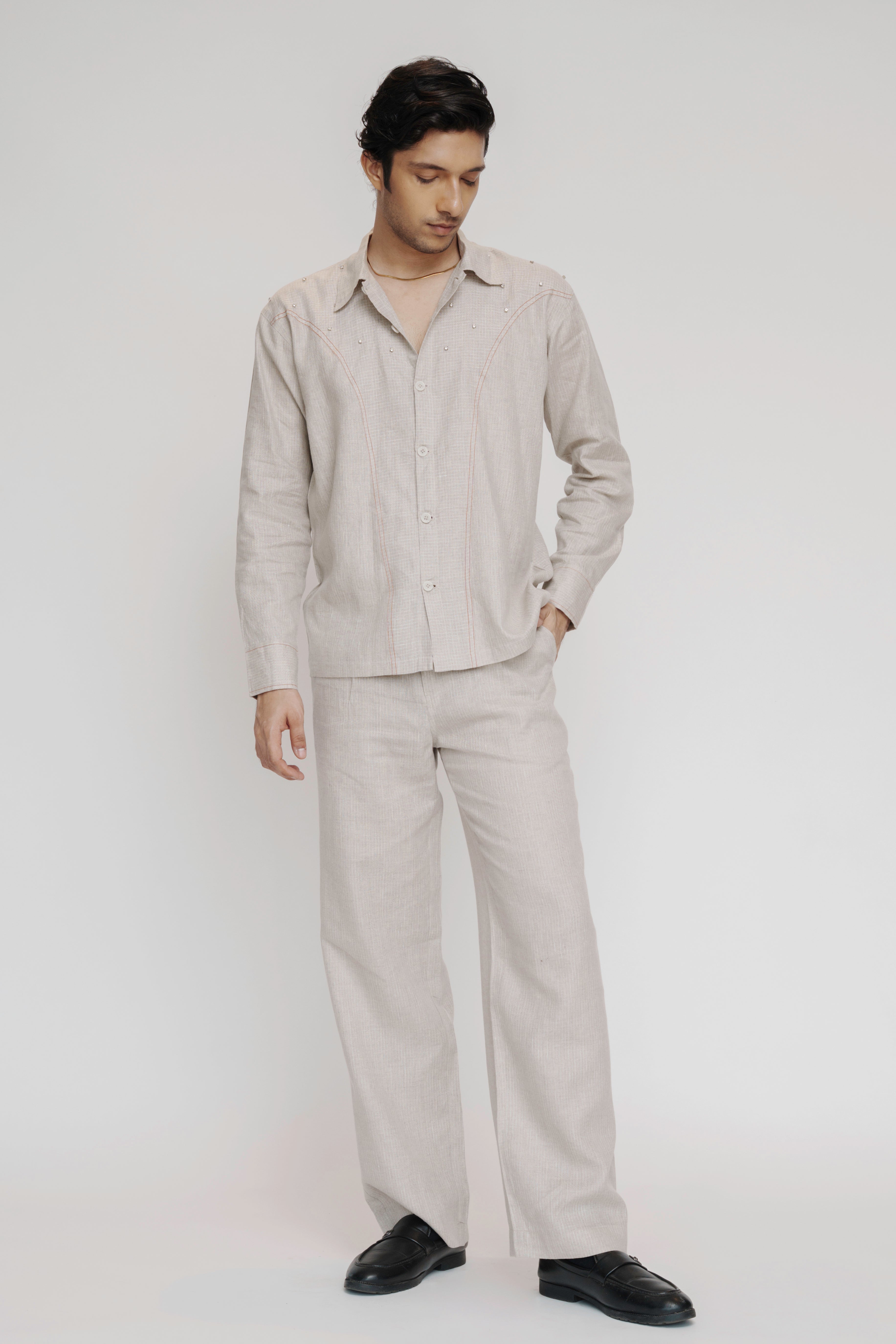 Stone embellished linen shirt