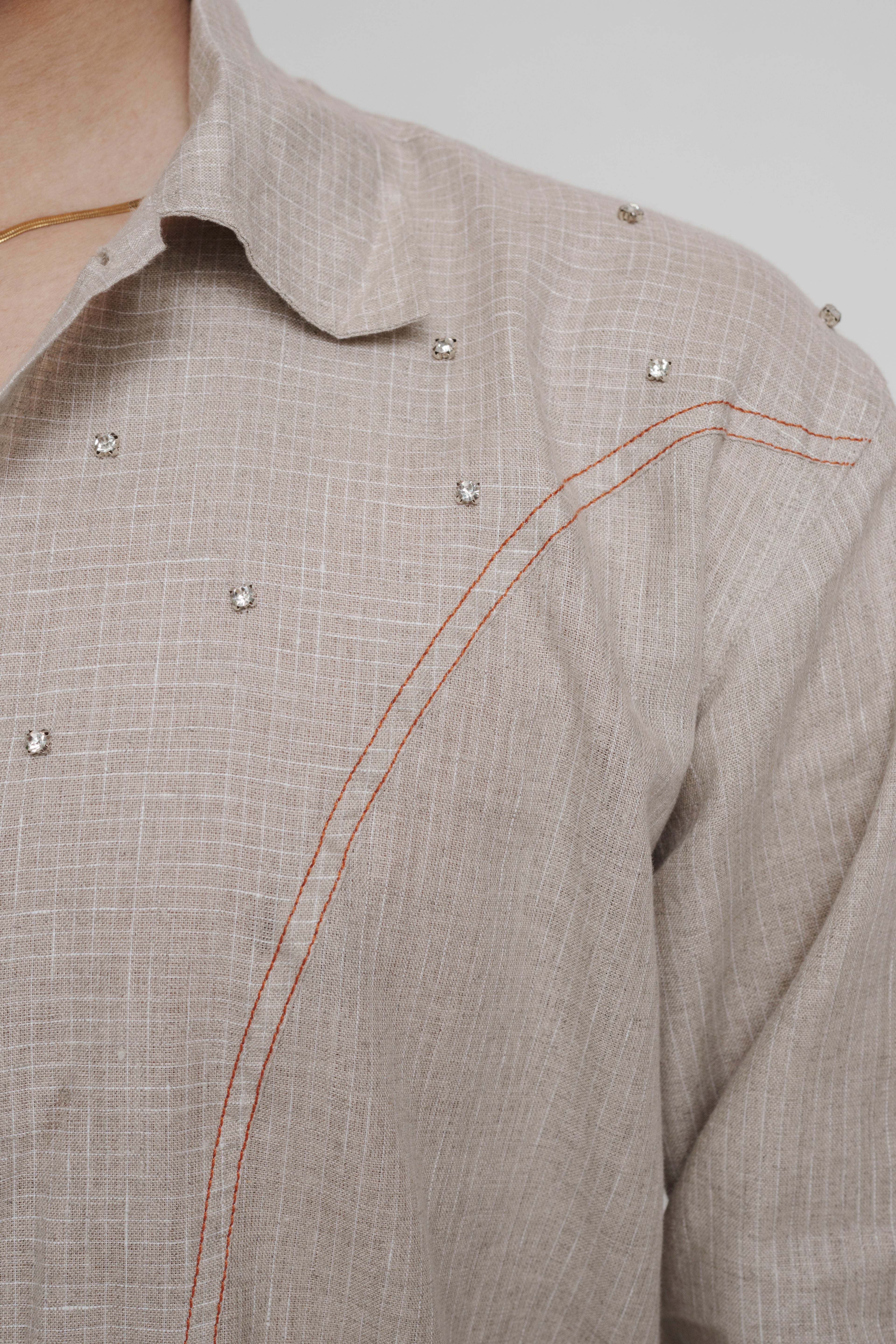 Stone embellished linen shirt