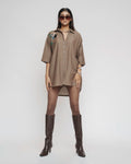 Olive-brown embroidered shirt dress