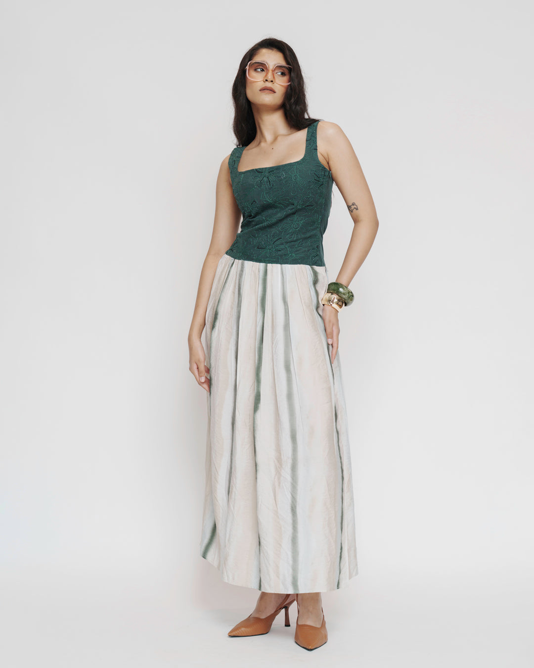 Corduroy Embroidered Maxi Dress view 2 — annstudios.in, The Curated Collective