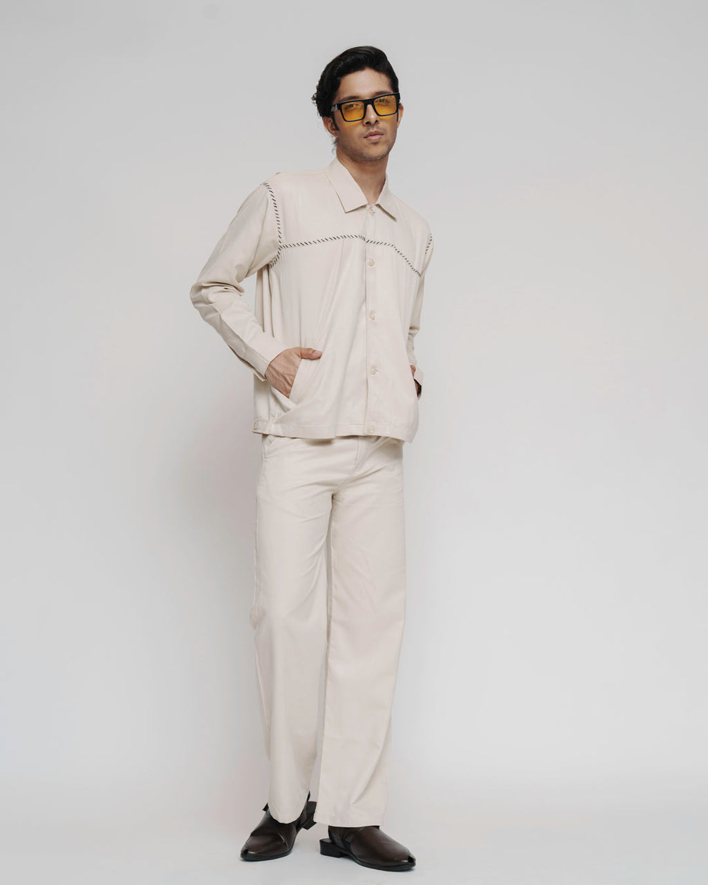 Suede Eggshell Shacket Set