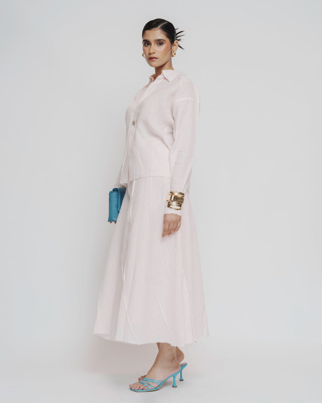 Blush pink textured linen set