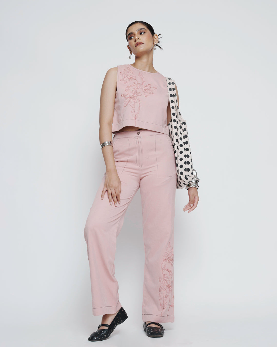 Blush Embroidered suede Coord Set — annstudios.in, The Curated Collective