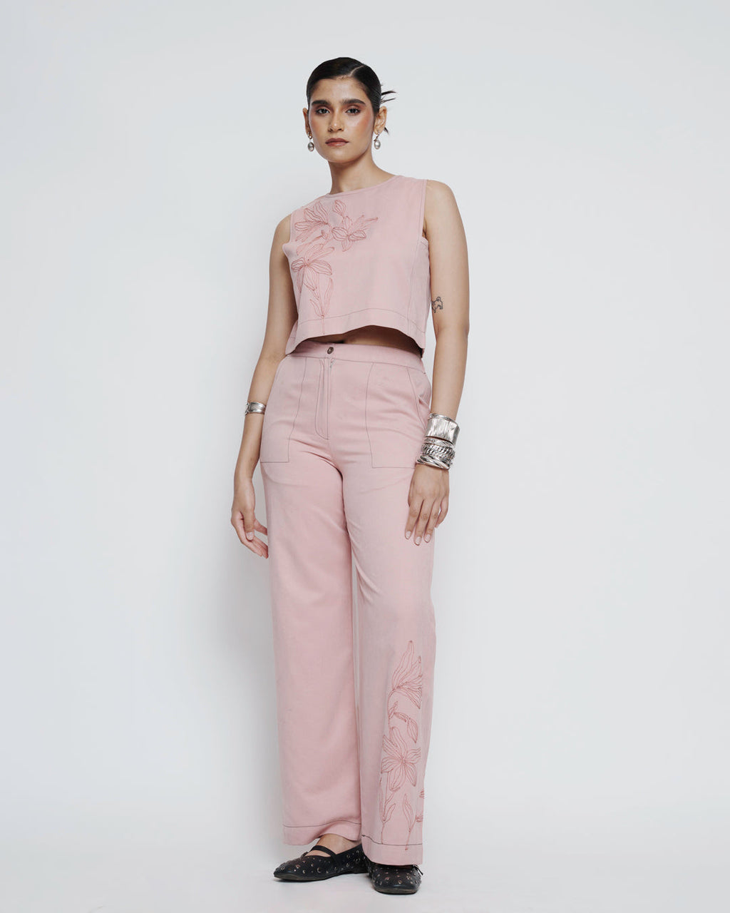 Blush Embroidered suede Coord Set