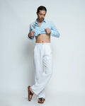 White Pinstripe Wide Leg Pants