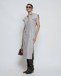 Striped linen button down midi dress