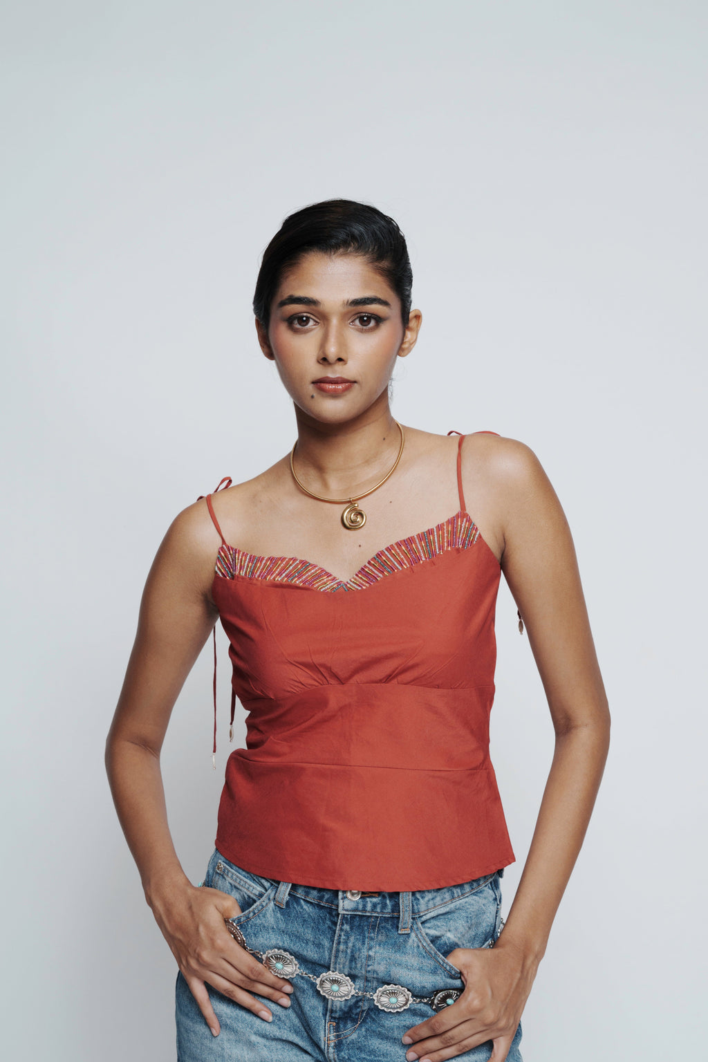 Sunset Beaded Rust Top
