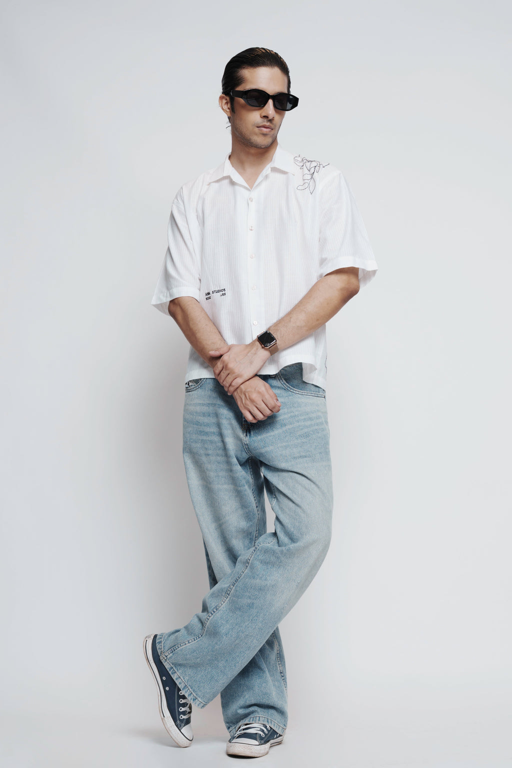 White Cotton Embroidered Shirt