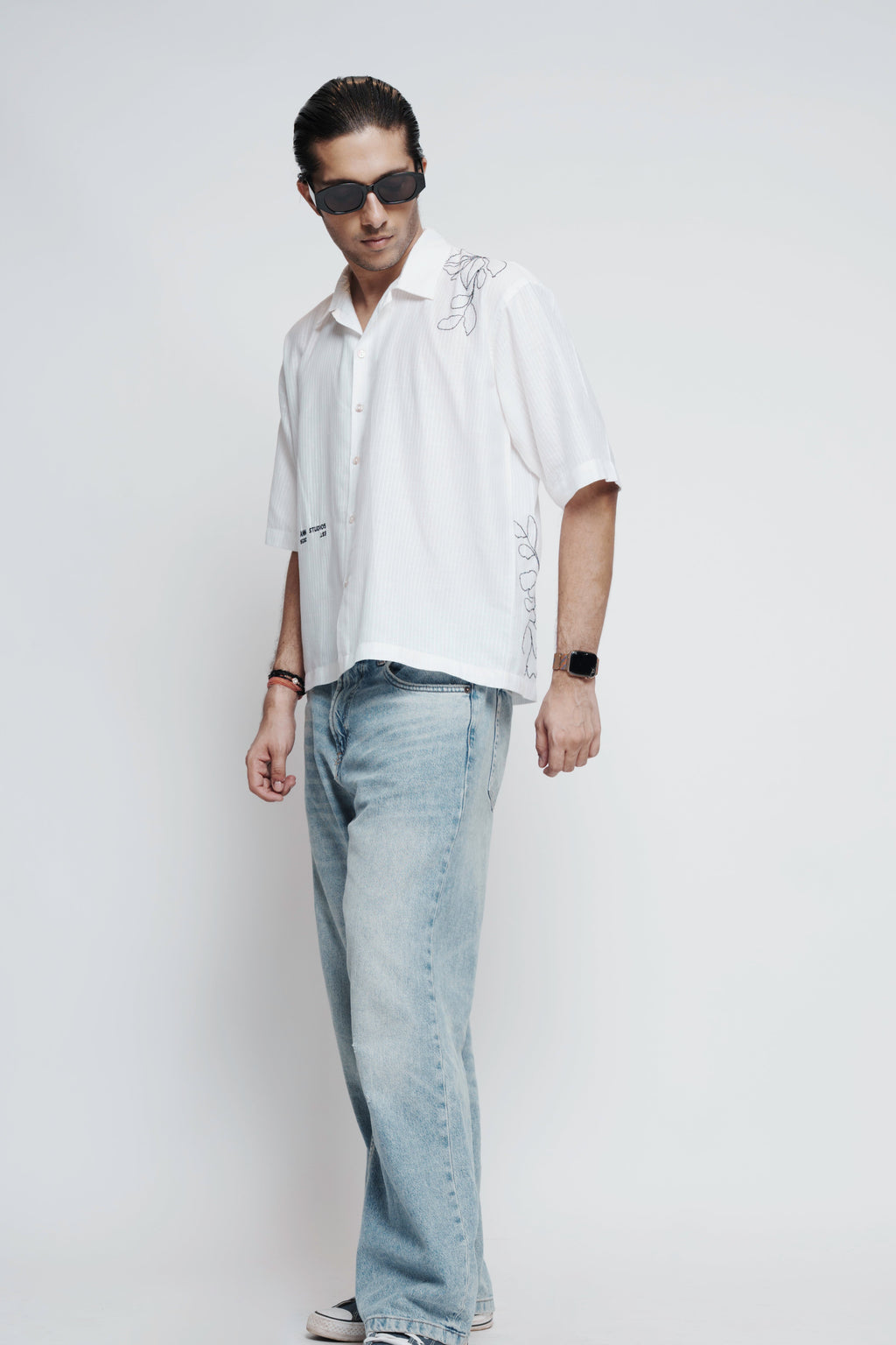 White Cotton Embroidered Shirt